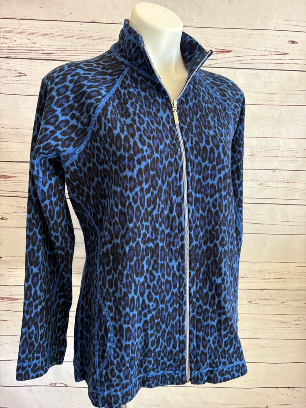 Tommy Bahama Aruba Cat's Meow Full Zip Jacket Blue Black Leopard Print Large NWT - Picture 5 of 11